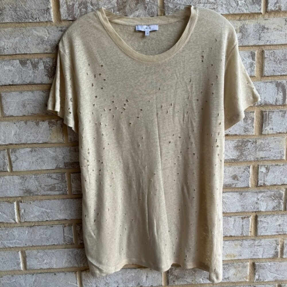 IRO Distressed 100% Linen Clay Short Sleeve T-Shirt Women's Size S